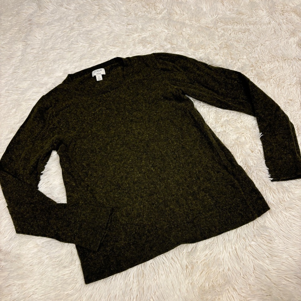 J. Crew Womens Teddie Wool Blend Crew Neck Sweater Size S Moss Green Long Sleeve